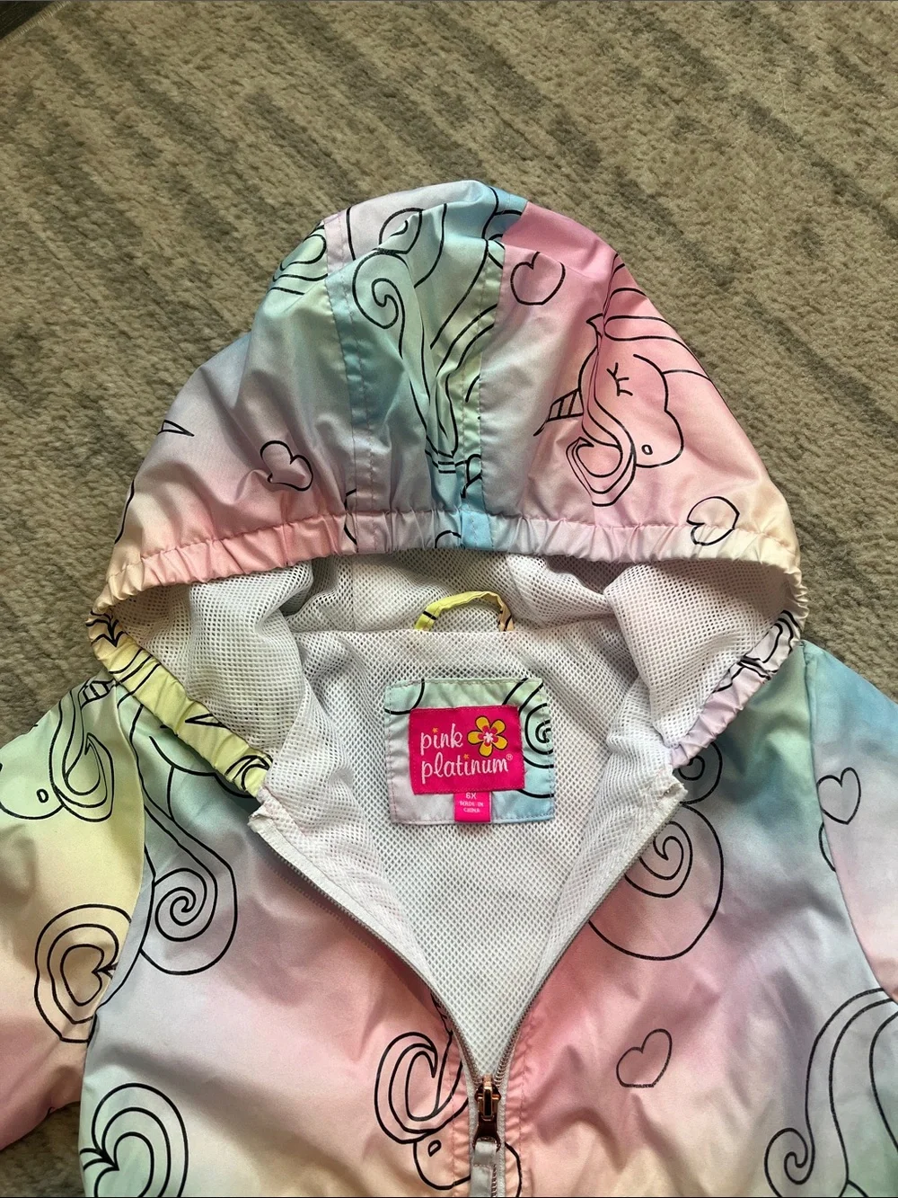 Pink Platinum Pastel Rainbow Unicorn Hooded Rain Jacket